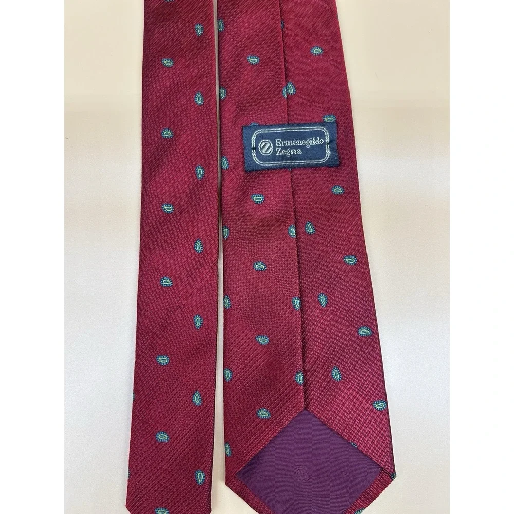 Ermenegildo Zegna Silk Tie Red Blue Foulard Neat Pattern Made Italy 55